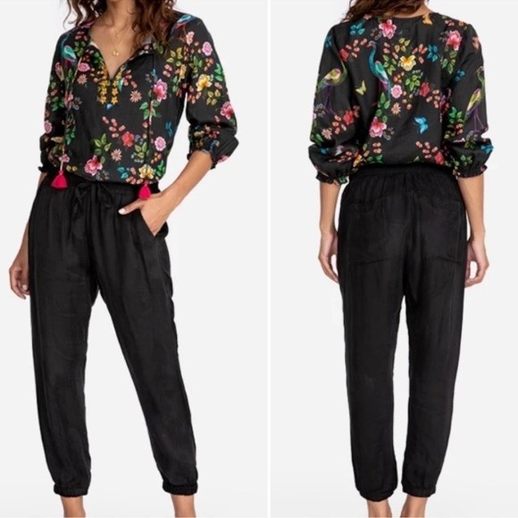 NWT Johnny Was Pete & Greta Linen Black Solid High Stretch Waist Jogger Pant S - Picture 1 of 15